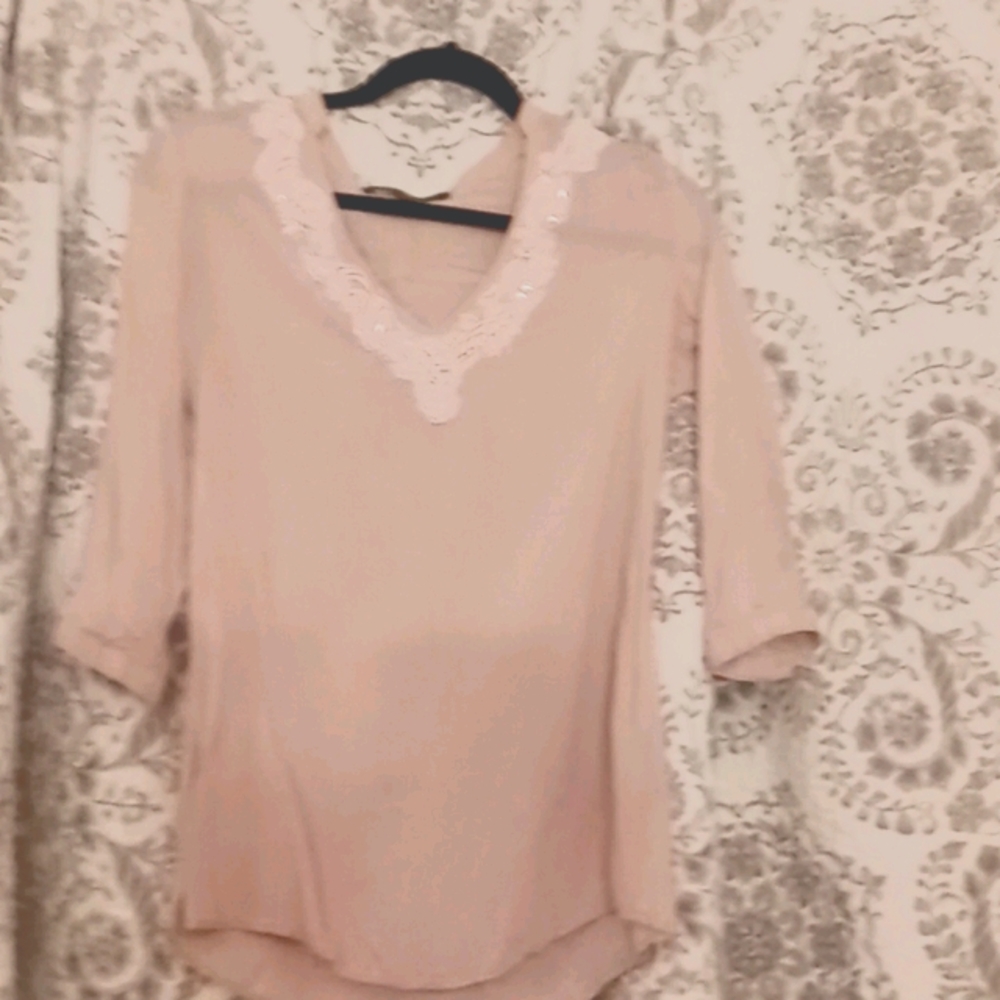 Blush Pink V-Neck Blouse